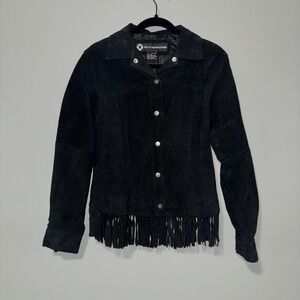 Outer Edge Black Suede Fringe Western Jacket Womens Size S
